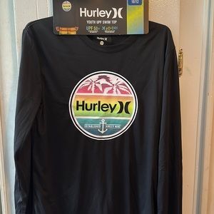 Kids Hurley swim shirt. NWT. Black size large